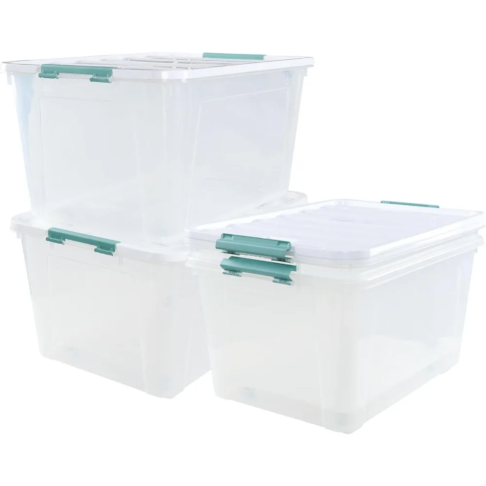 صناديق تخزين شفافة كبيرة سعة 85 لترًا مع عجلات، مجموعة حقائب اليد البلاستيكية