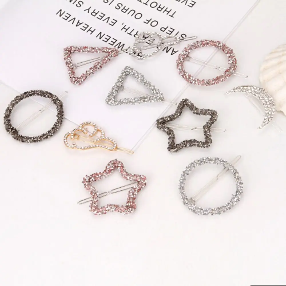 

Chic Crystal Rhinestones Hairpin Women Girls Fashion Star Triangle Round Shape Women Hair Clips Barrettes Hair Accessories