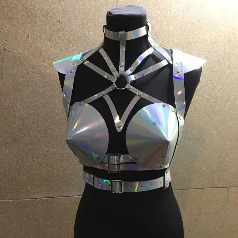 

Women's Gothic Adjustable Corset Rave Outfit Gold/Silver Leather Armor Nightclub Singer Stage Performance Halloween Costume