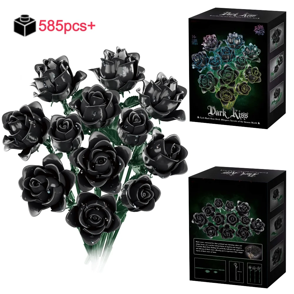 

Creative Dark Rose Bouquet Building Blocks Gothic Style Black Flowers DIY Assembly Bricks Model Valentines Day Gift for Her​