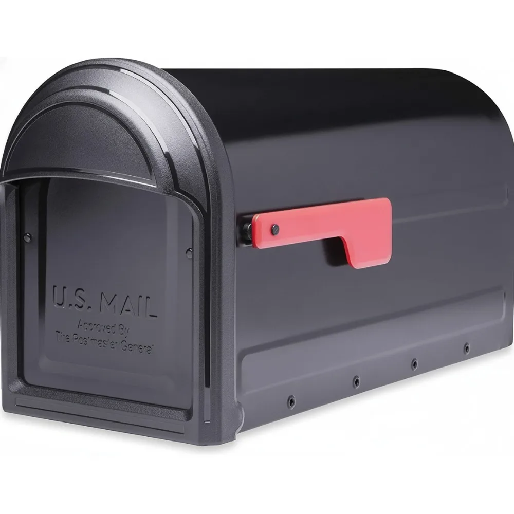 

Heavy Duty Steel Post Mounted Mailbox, Large Curbside Outdoor with Magnetic Latch, Black Finish for Home Security