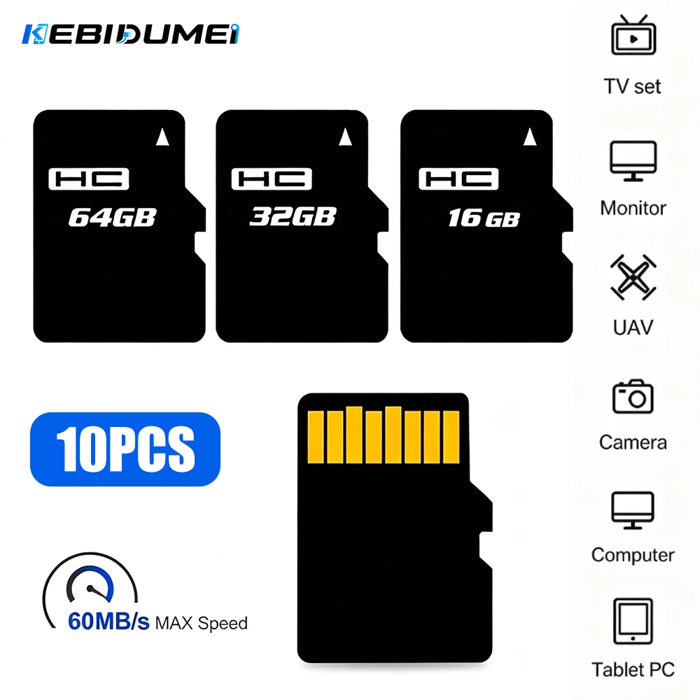 kebidumei-10-pezzi-scheda-di-memoria-da-64-gb-scheda-tf-32-gb-16-gb-scheda-sd-ad-alta-velocita-flash-video-4k-c10-classe-express-u3-schede-di-archiviazione