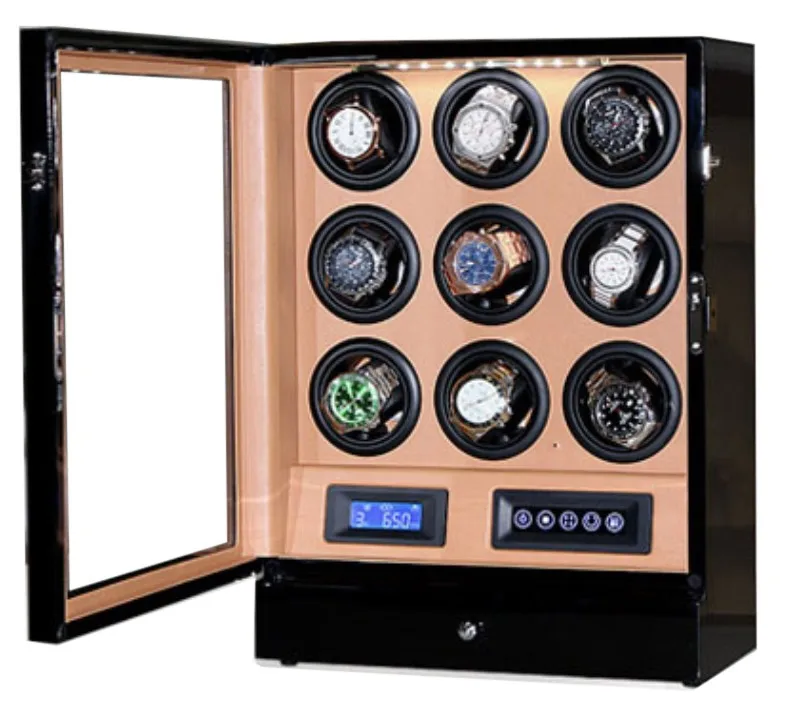 Watch Winder LUX 9 watches. Brown LCD LED