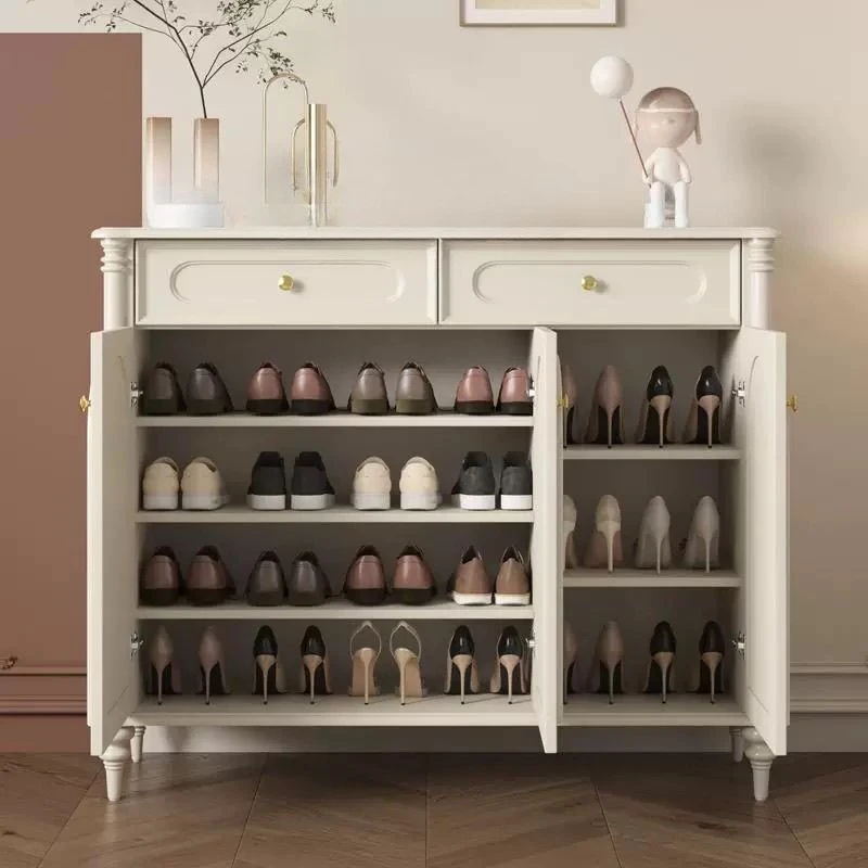 French solid wood shoe cabinet household door porch cabinet American medieval cream style simple