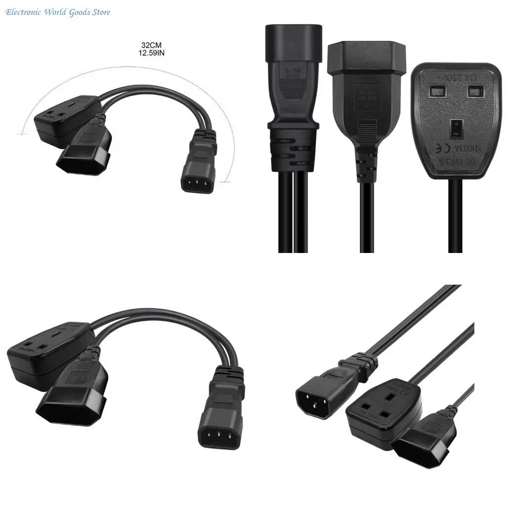 A3PD 1ft/32cm IEC320 C14 to UK 13A+EU4.0mm AC-Power Extension Cable Adapter Cord