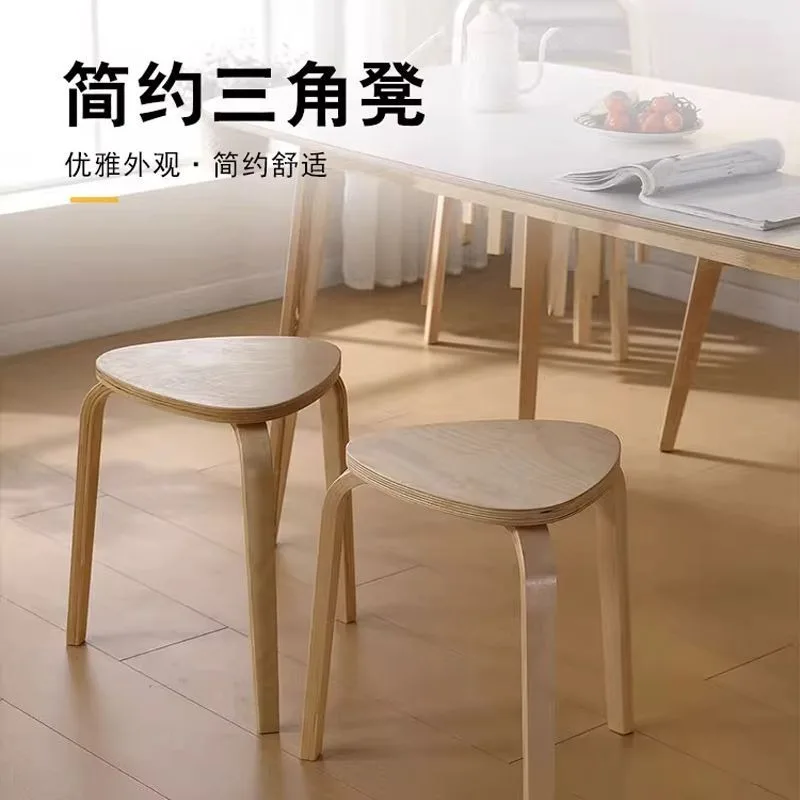 

Minimalist Solid Wood Tripod Stool, Stackable Triangle Stool for Dining Room and Living Room Nordic Furniture Storage Bench