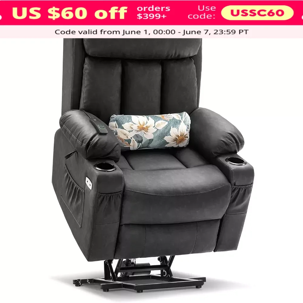 

Recliner Chair with Extended Footrest, Hand Remote Control, Lumbar Pillow, USB Ports, Large Electric Power Lift Recliner Chair