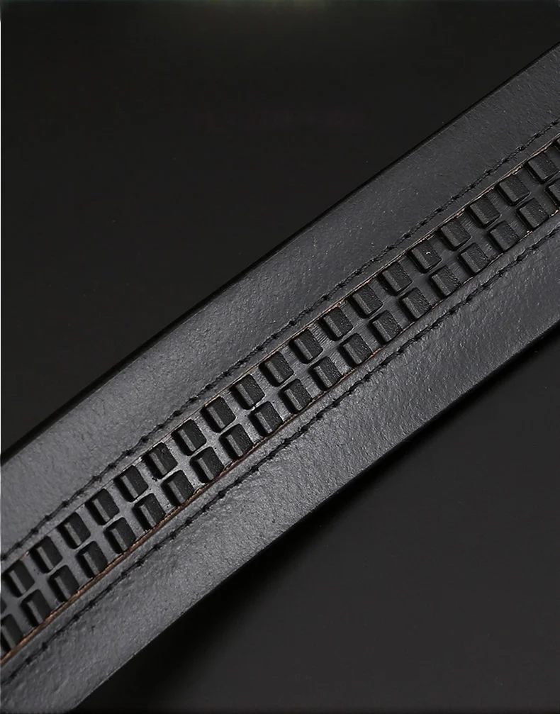 100% Echtes Rindsleder-Gürtel ohne Schnalle, Automatische Schnalle, Retro-Gürtel, Körperbreite 3,50 CM – Detail 3