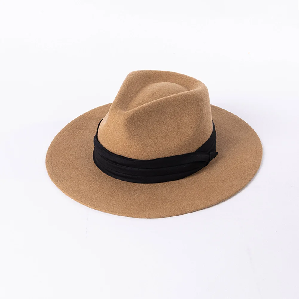 Autumn Winter Retro British Cotton Ribbon Decorated Woolen Jazz Hat Outdoor Shopping Performance Wool Felt Top Hat