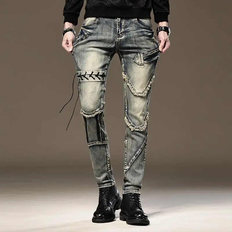 Elastic Trousers Tight Pipe Slim Fit Man Cowboy Pants Stretch