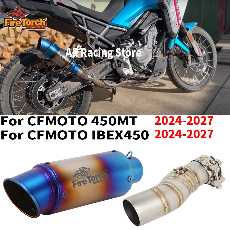 Slip-On für CFMOTO 450MT 450 MT IBEX 450 2024 - 2027 Motorrad-Auspuff Escape Moto Systeme Mittelverbindungsrohr Kohlefaser-Schalldämpfer