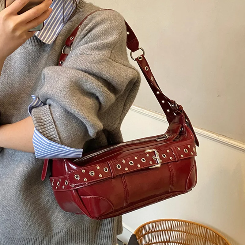 

2025 Biker Stud Underarm Bag, Edgy Shoulder Purse for Women, Urban Crossbody Tote, Minimalist Day-to-Night Bag, Textured Sling