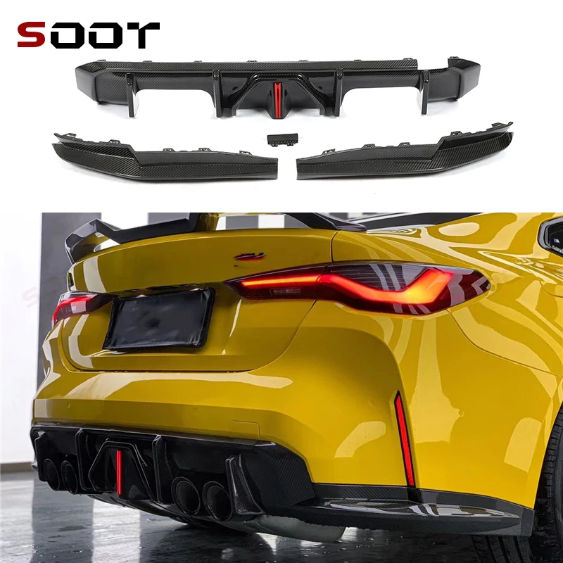 

For BMW M3 G80 M4 G82 G83 Carbon Fiber Diffuser Car Rear Bumper Diffuser Splitters With lights Spoiler Back lip Auto Parts