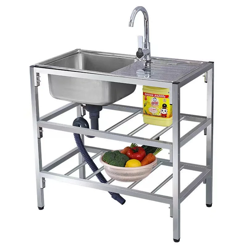 Kitchen Thickened Stainless Steel Sink Table Integrated Single Sink with Bracket Dishpan Washing Basin Sink