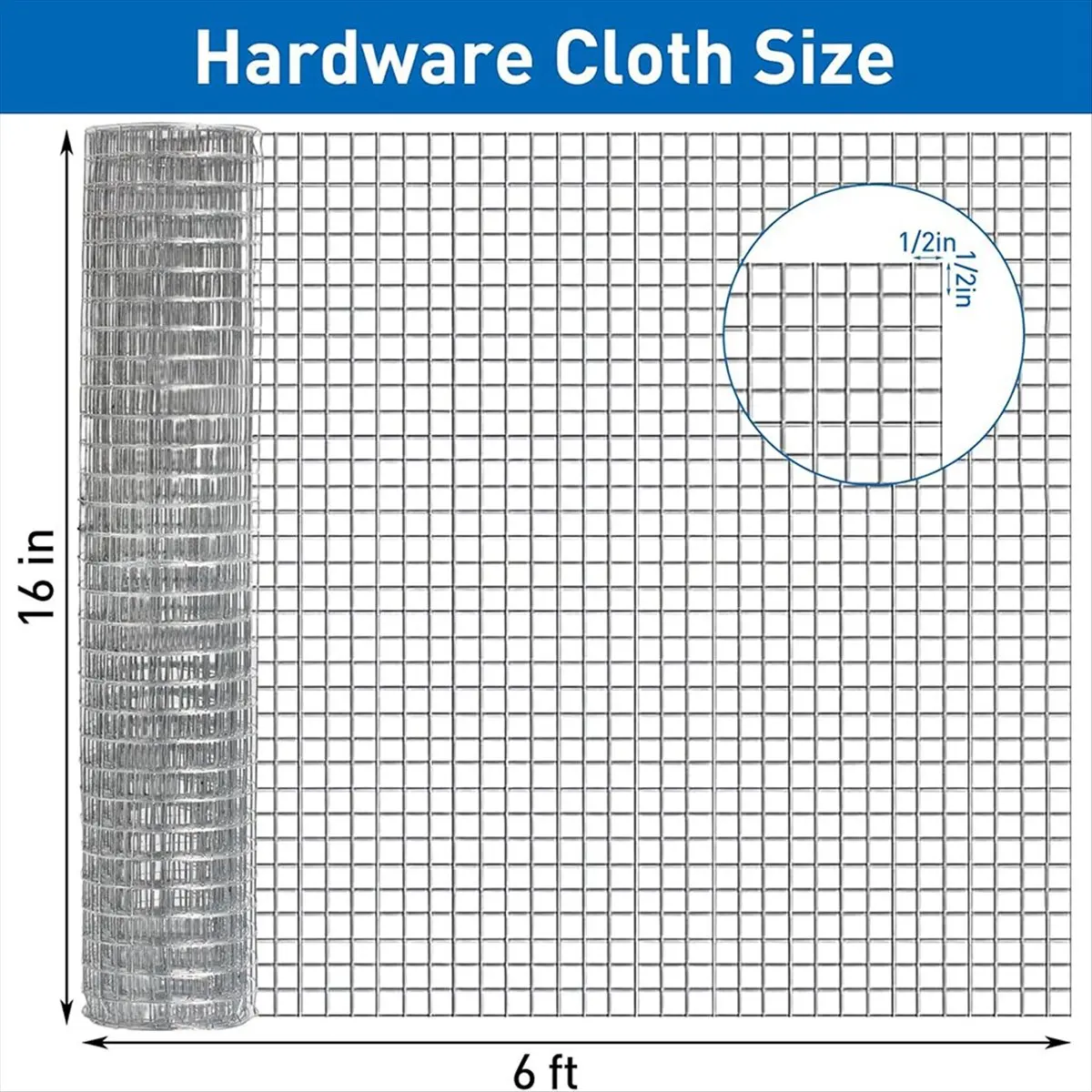 HHTL Galvanized Hardware Cloth - 1/2 Inch Mesh, 16in X 6ft, Welded Wire for Animal and Garden Protection