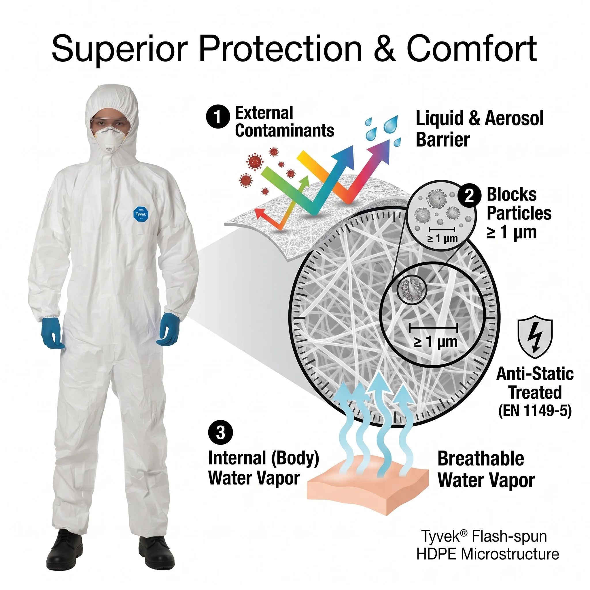Dupont Tyvek 400 Disposable Protective Suit Hooded Hazmat Chemical Coverall Spray Paint Protection PPE Work Clothes Safety