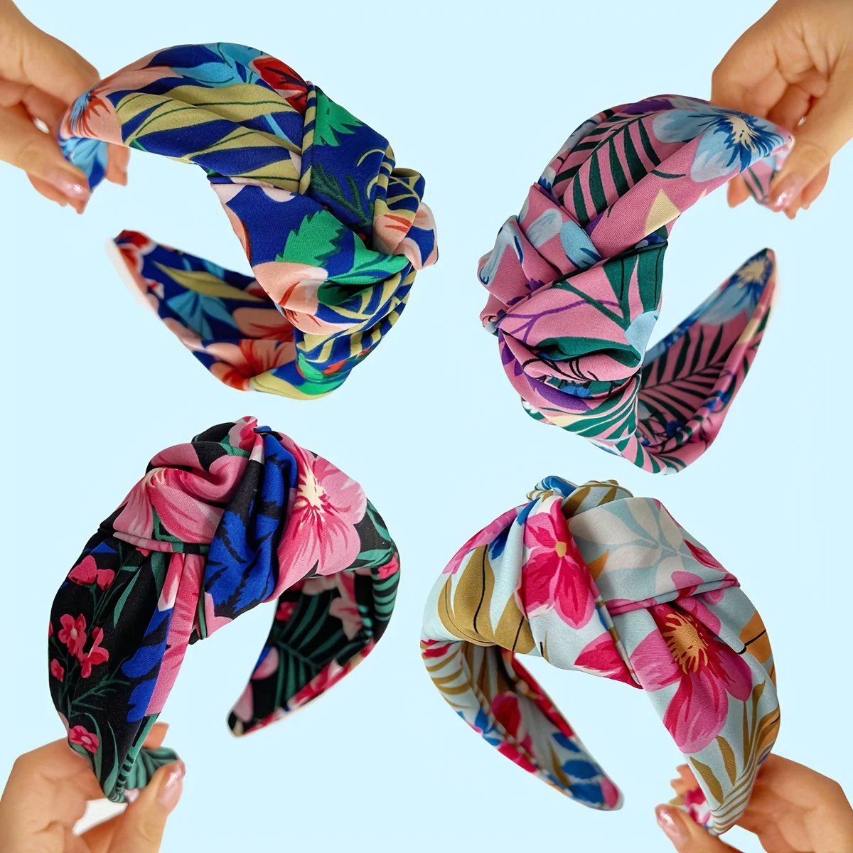 

Two-piece Women's Hairband Set, Fashionable Floral Print, Casual Hair Accessory for Going Out, Knot Design