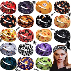 Halloween Skull Flower Print Wide Headbands Vintage Knot Elastic Turban Headwrap For Women Girls Soft Bandana Hair Accessories