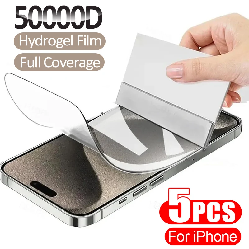 5PCS Full Cover Hydrogel Film For iPhone 16 11 12 13 Pro Max 7 8 14 15 Plus Screen Protector For iPhone X XR XS MAX 13 12 Mini