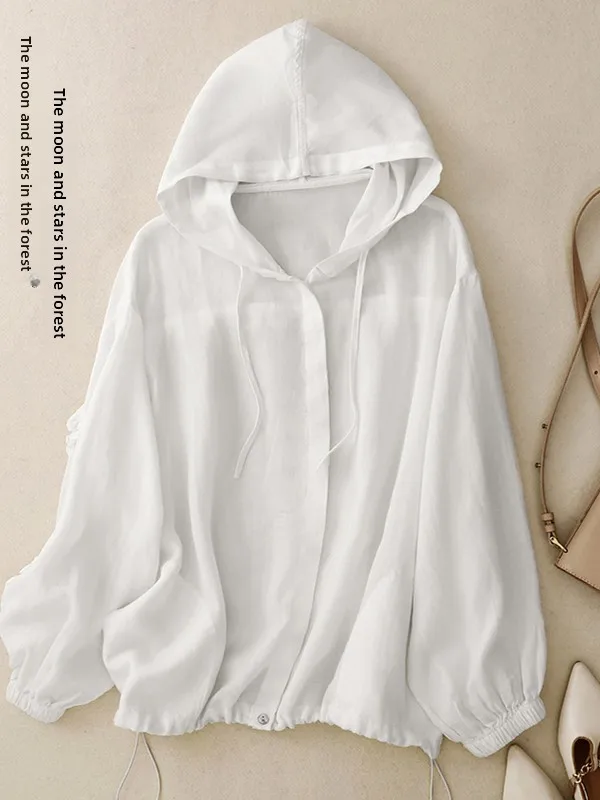 

Loose Fit Linen Long Sleeve Women's Shirt Coat Summer 2025 New Style Large Size UV Protection Outerwear Casual Commute Style