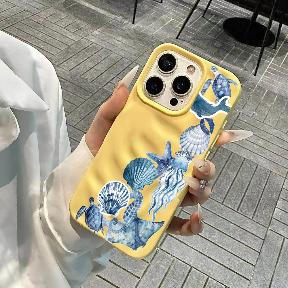 Stilvolle Handyhülle mit Meerestiermuster für iPhone 17 16 15 14 13 12 11 Pro Max 14 Plus 17Air, Faltenwellen-Design, weiche Silikonhülle – Detail 5