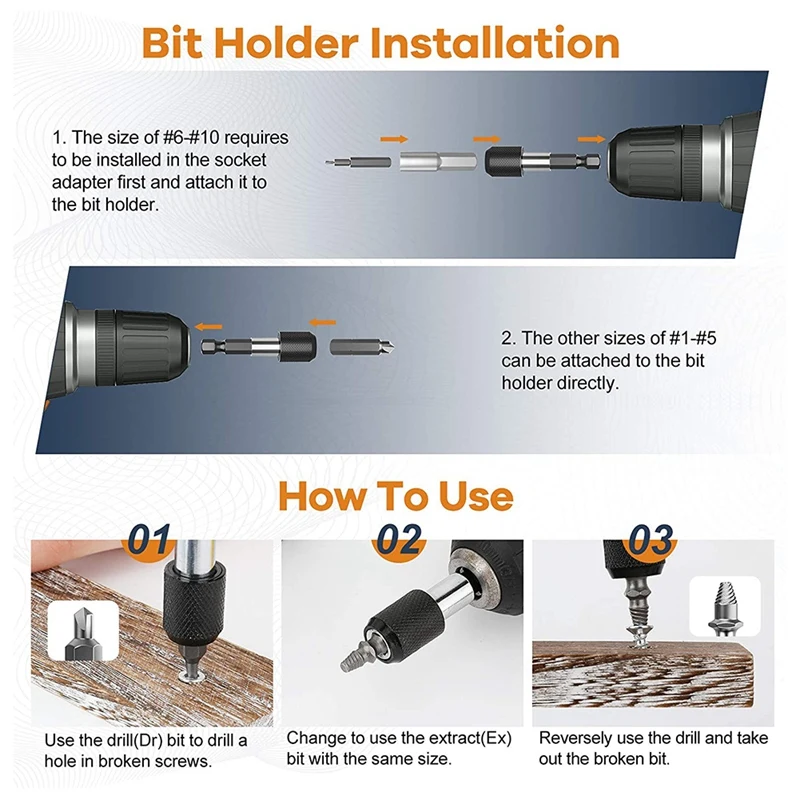 Damaged Screw Extractor Set,22 PCS Stripped Screw Extractor Kit, HSS Broken Screw Remover Set With Bit & Socket Adapter