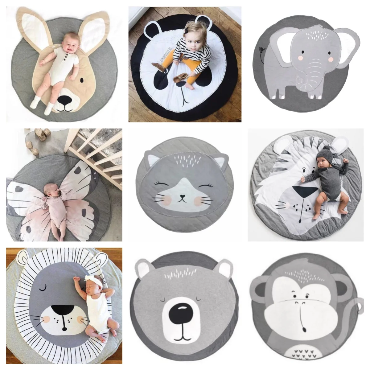 Cute 3D Animal  Play Mat Soft Cotton Round Crawling Pad Kids Game Rug Floor Carpet Decor Photo Props Sleep Blanket 80*80cm