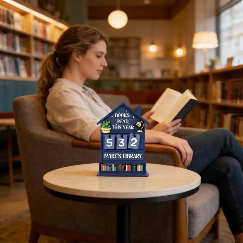 Colorful Annual Reading Wooden Calendar Decors for Bookshelf Tracking K92C