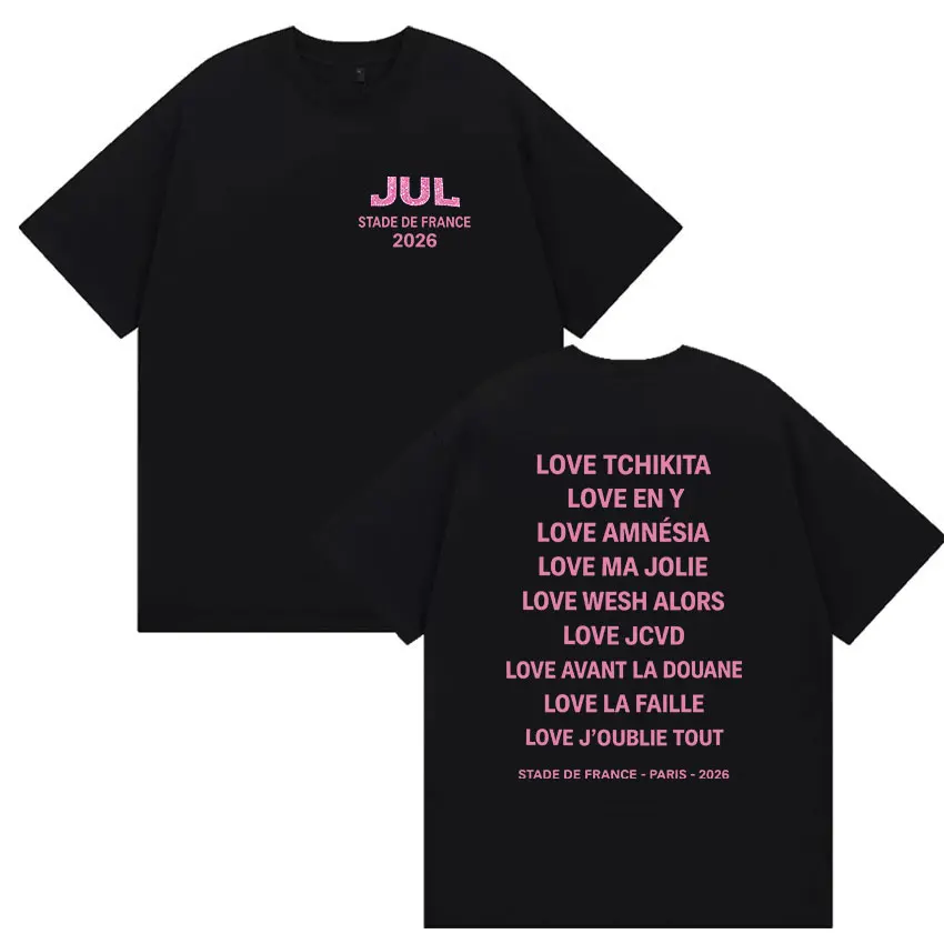 Camisetas con estampado de doble cara de la gira Jul Stade De France 2026, ropa Y2K para hombre, camiseta de gran tamaño a la moda, camisetas de algodón de alta calidad