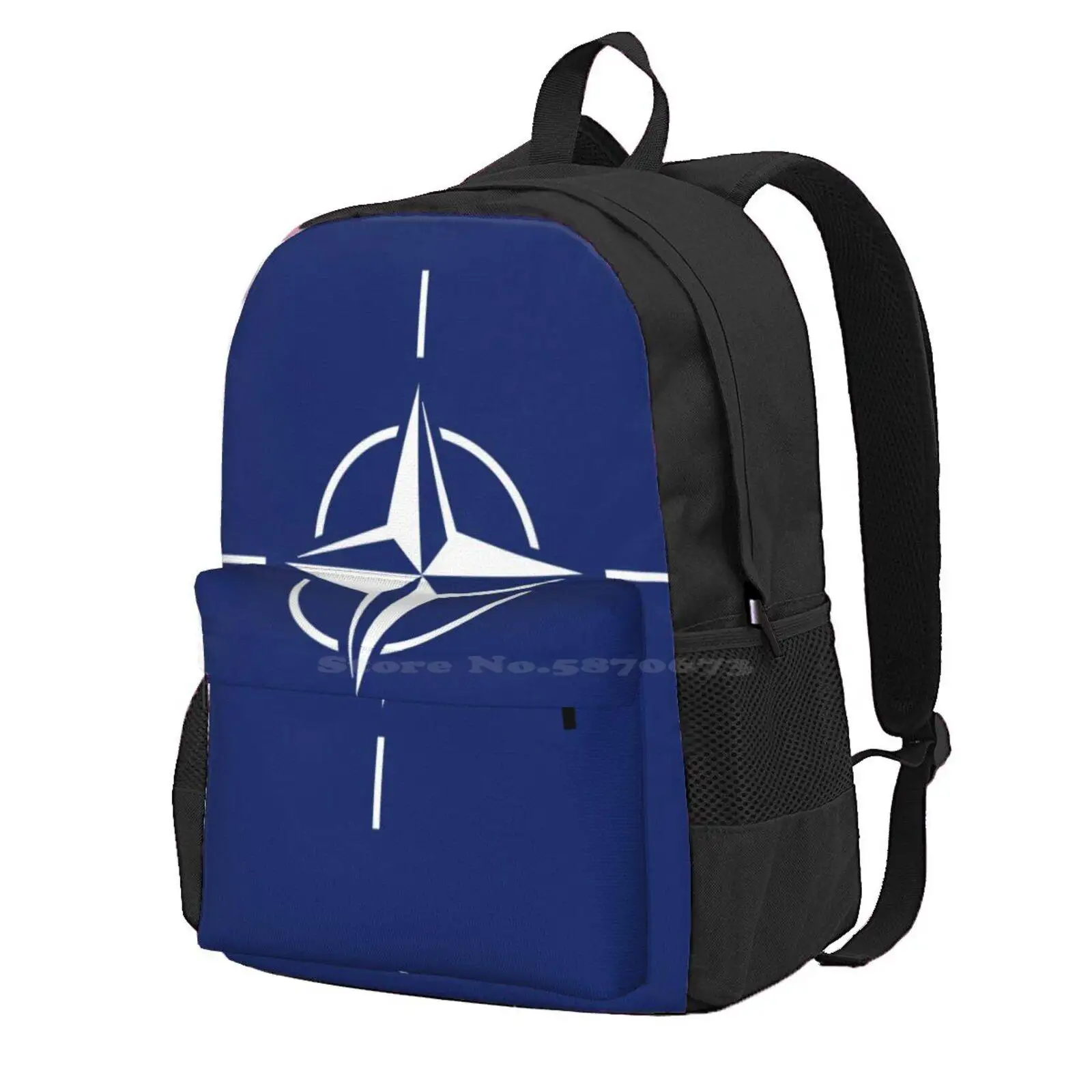 Nato Flag Hot Sale Schoolbag Backpack Fashion Bags Otan Symbol Logo Character Treaty Organization North Atlantic Pact Blue