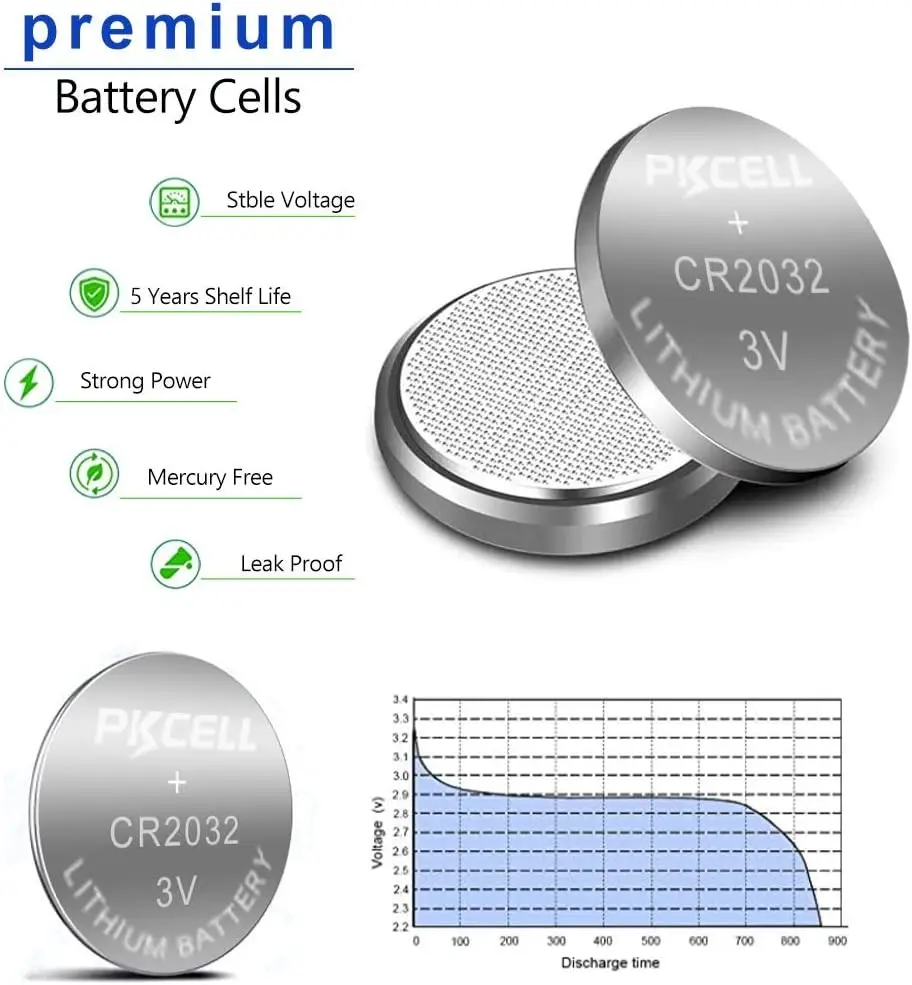 PKCELL 50 SZTUK LiMn Ogniwo guzikowe DL2032 ECR2032 LM2032 KCR 2032 Bateria 3V CR2032 Bateria litowa 3 V 2032 Baterie do zegarków