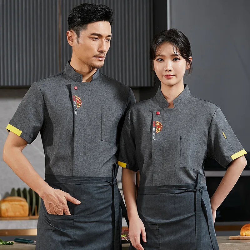 Uniforme de trabajo de cocina para restaurante de Hotel, chaqueta de Chef de manga corta, abrigo de cocina blanco de verano para Chef de pastelería y panadería