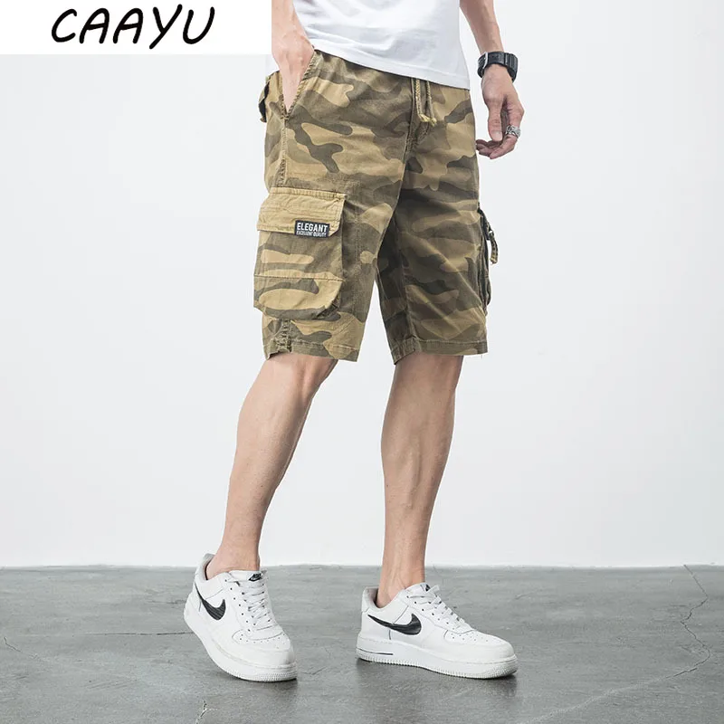 CAAYU Mens Cargo Shorts Men Summer Camouflage Side Pockets Hip Hop Japanese Streetwear Harajuku Male Pants Casual Shorts for Men