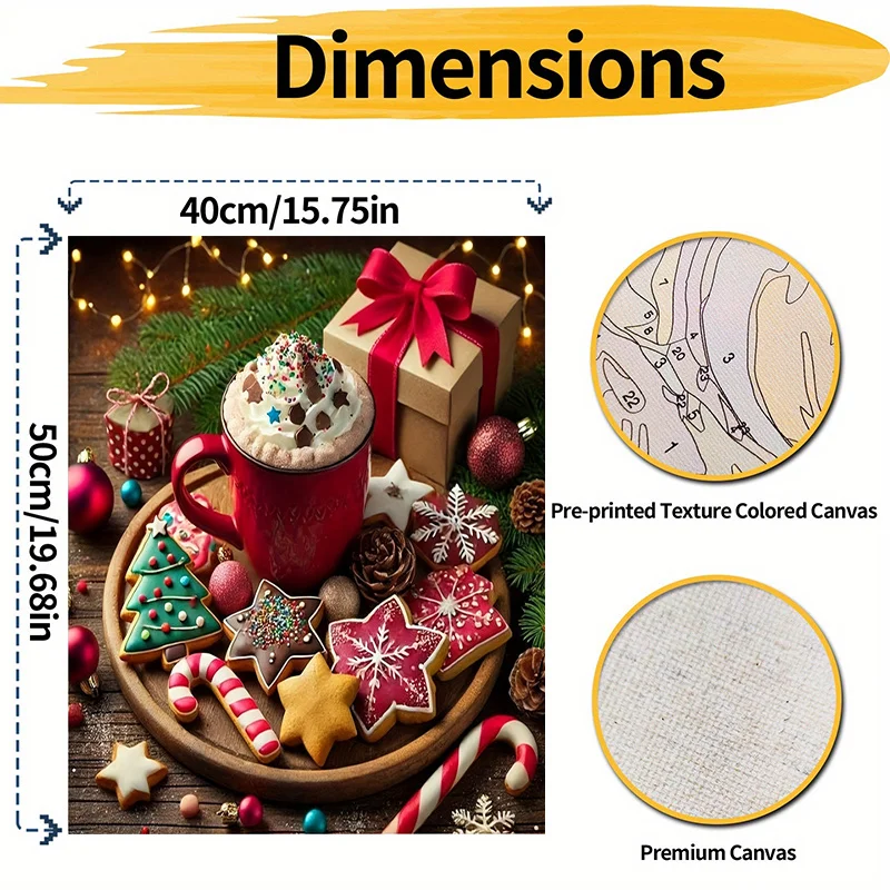 1 Set Professional Art Use Adult Paint by Numbers DIY Kit, Christmas Hot Drinks and Holiday  Still Life, 40x50cm/15.7x19.6in, Fr