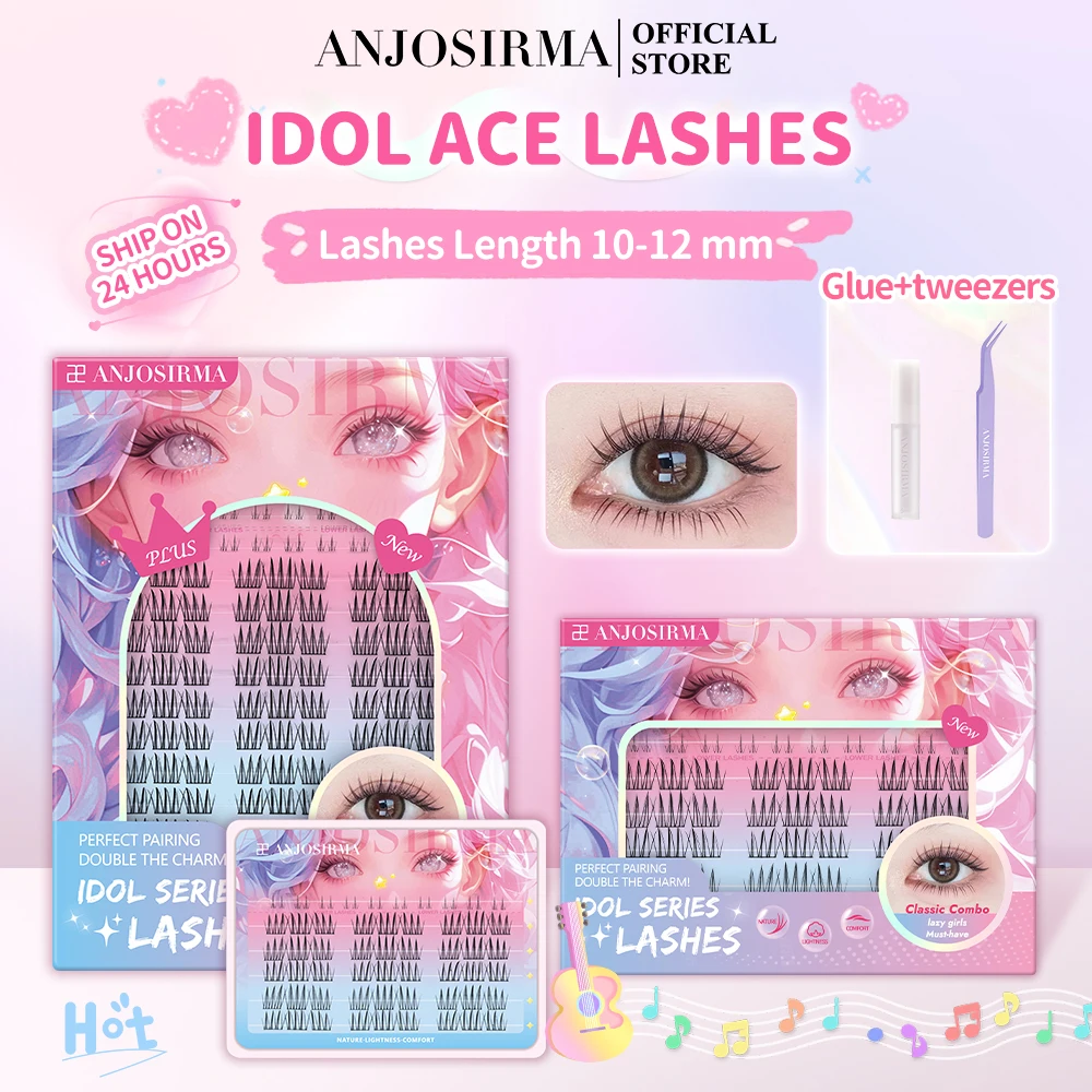 ANJOSIRMA Eyelash Extensions Set With Glue And Tweerzers 12 Rows Natural Soft  DIY Cluster False Eyelashes With Lower Eyelashes