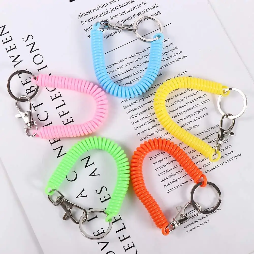 Spring Lanyard Anti-lost Multicolor Wristband Keyring Elastic Ropes Spring Rope Key Ring Spiral Stretch Keychain Key Cord Clasp