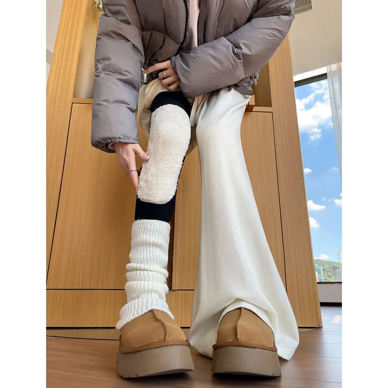2025 Winter New Velvet Thick Bottom Pants for Women Wearing Solid Color High Waist Knee Protectors Warm Cotton Pants for Women