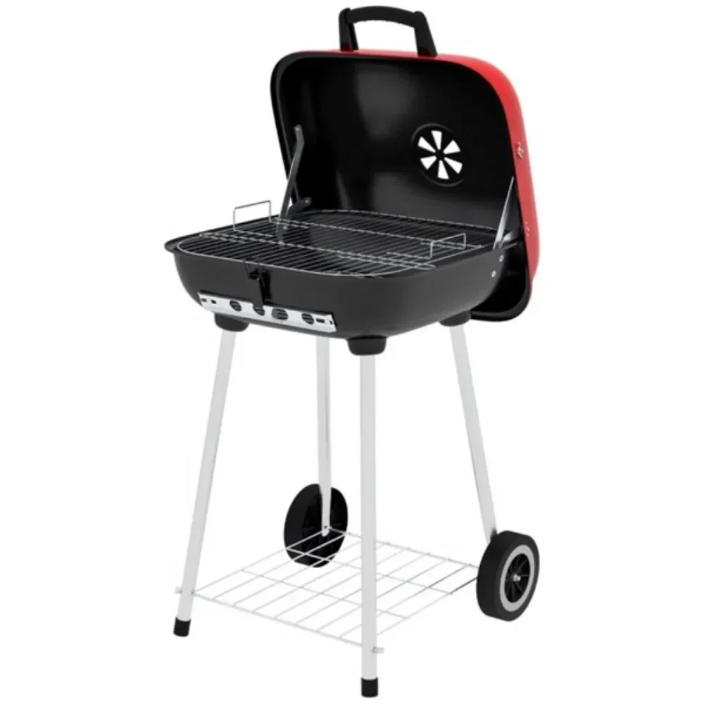 

Portable Charcoal Grill /BBQ Grill with two back wheels for easy transport -Enamel-coated steel offers excellent heat resistance