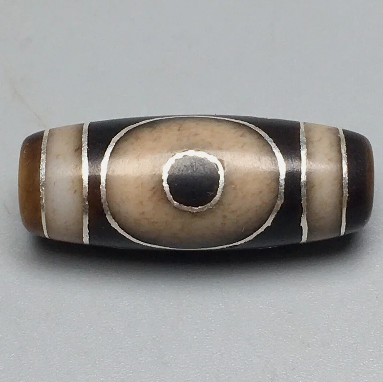 Tibetan Silk Cinnabar Gilded Silver Agate Dzi * 2 Eyes * Bead 27mm M3268