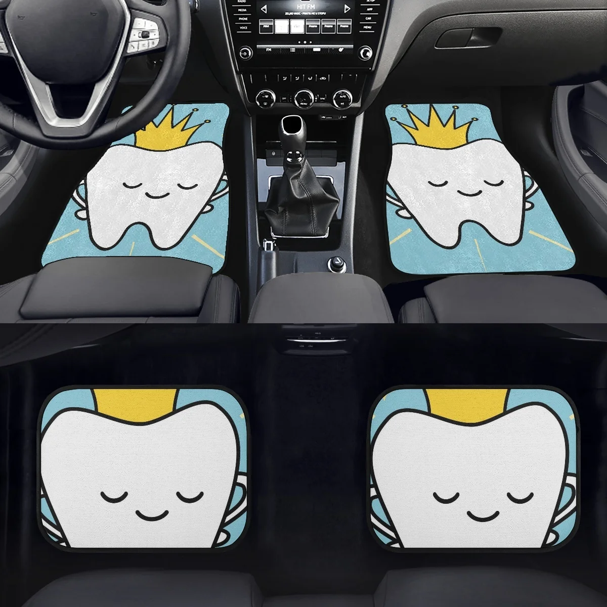 Car Floor Carpet Set of 4 Piece Crown Teeth Design Auto Interior Floor Mats Durable Front and Rear Carpets for Truck Sedan