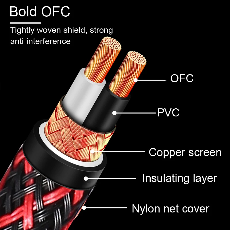 كابل صوت HIFI ستيريو RCA 6N OFC ذكر إلى ذكر 2RCA إلى 2RCA كابل صوت مع قابس موصل مطلي بالذهب لمضخم الصوت CD #5