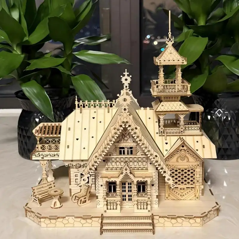 مجموعة نماذج خشبية ثلاثية الأبعاد للمنزل الصغير مع لعبة تجميع ألغاز قلعة خفيفة يمكنك صنعها بنفسك مجموعات نماذج للأطفال والكبار لتزيين المكتب للهدايا #1
