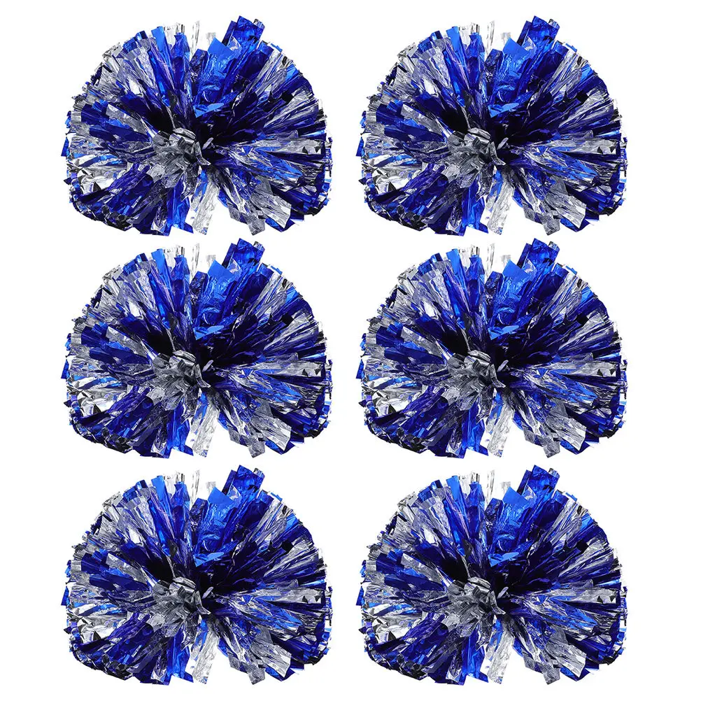 6Pcs Reusable Cheerleader Pom Poms Eye Catching Blue Silver Mix High Performance No Odor Safe for Audiences Dancers Cheer Squads