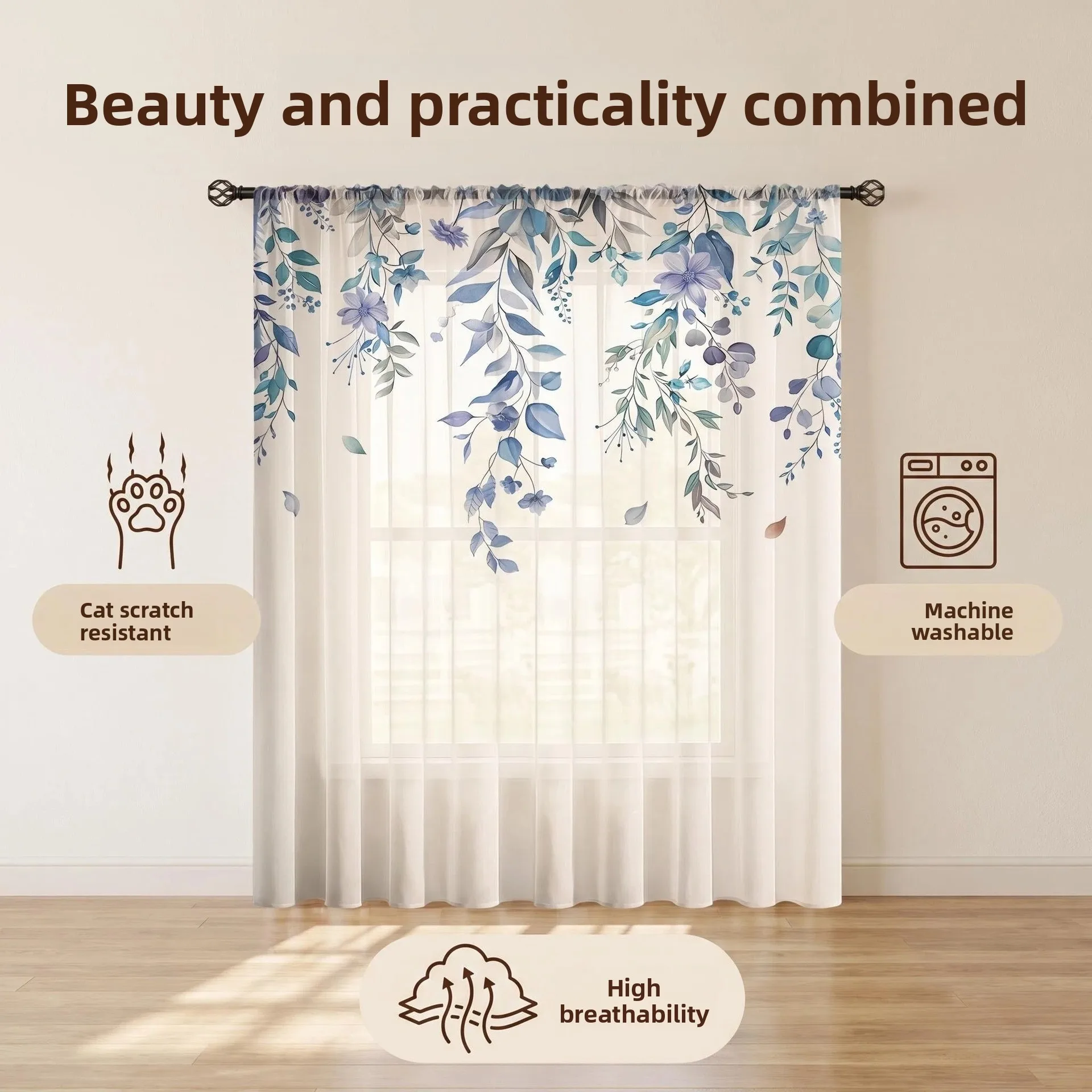 Zasłona z tiulu z kwiatowym na – Curtain Sheer Voile recenzja i cena