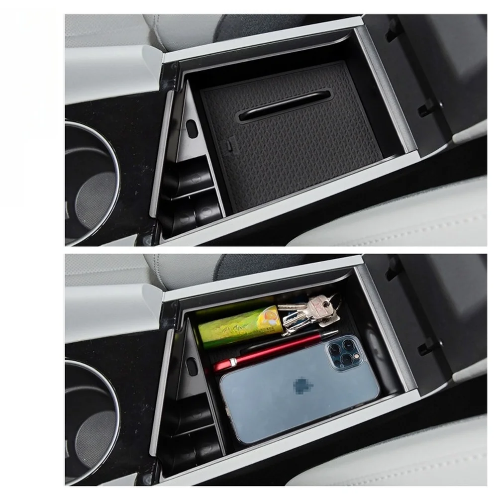 Car Center Console Storage Box For Hyundai For Elantra 2021-2024 24*18*7cm ABS PVC Armrest Storage Box Organizer With Coin Slot