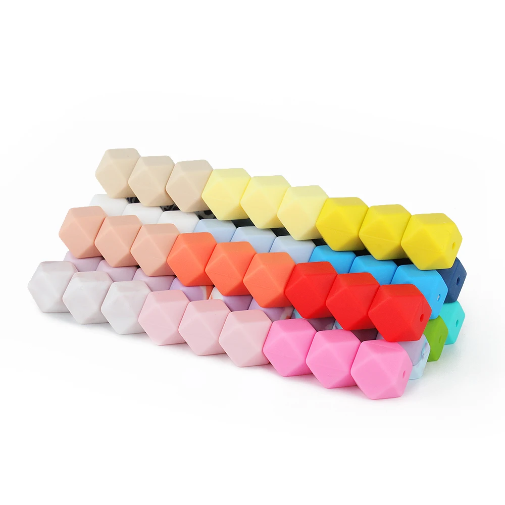 Keep&Grow 10Pc 14MM Silicone Beads Hexagon Beads Food Grade BPA Free Silicone Teether Diy Teething Toy Baby Chewable Accessories