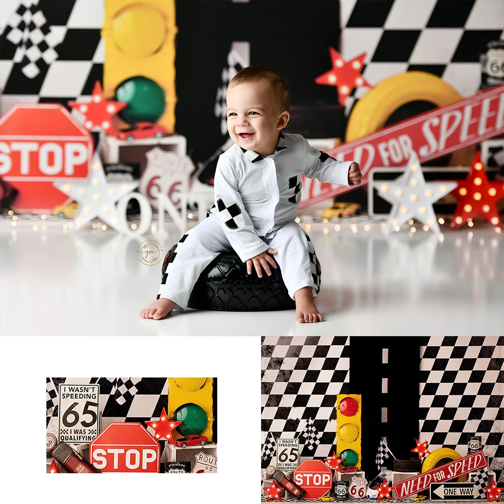 Need for Speed Car Race Backdrops Kids Boy Photography Props Birthday Cake Smash Decors Child Photocall Backgrounds