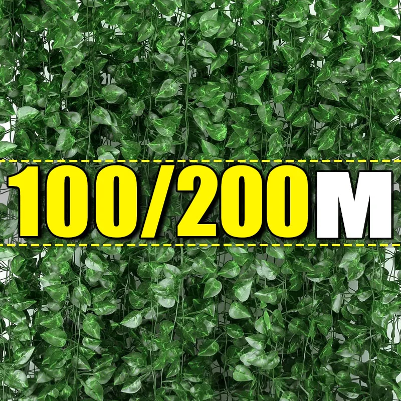 2/200M Sztuczna roślina Zielony liść bluszczu Girlanda Fałszywa roślina Creeper Wisząca winorośl Na zewnątrz DIY Ściana ogrodowa Przyjęcie weselne Wystrój domu