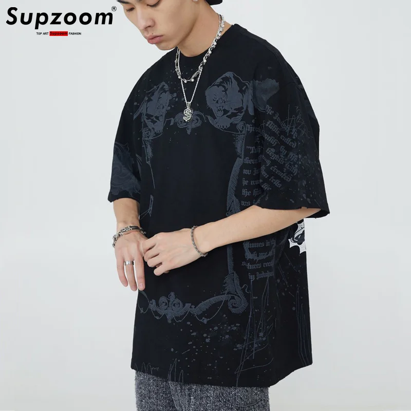 O-neck 2023 Casual New Arrival Top Fashion Summer Retro Religious Short Sleeve Men's Street T-shirt Print Cotton Hip Hop