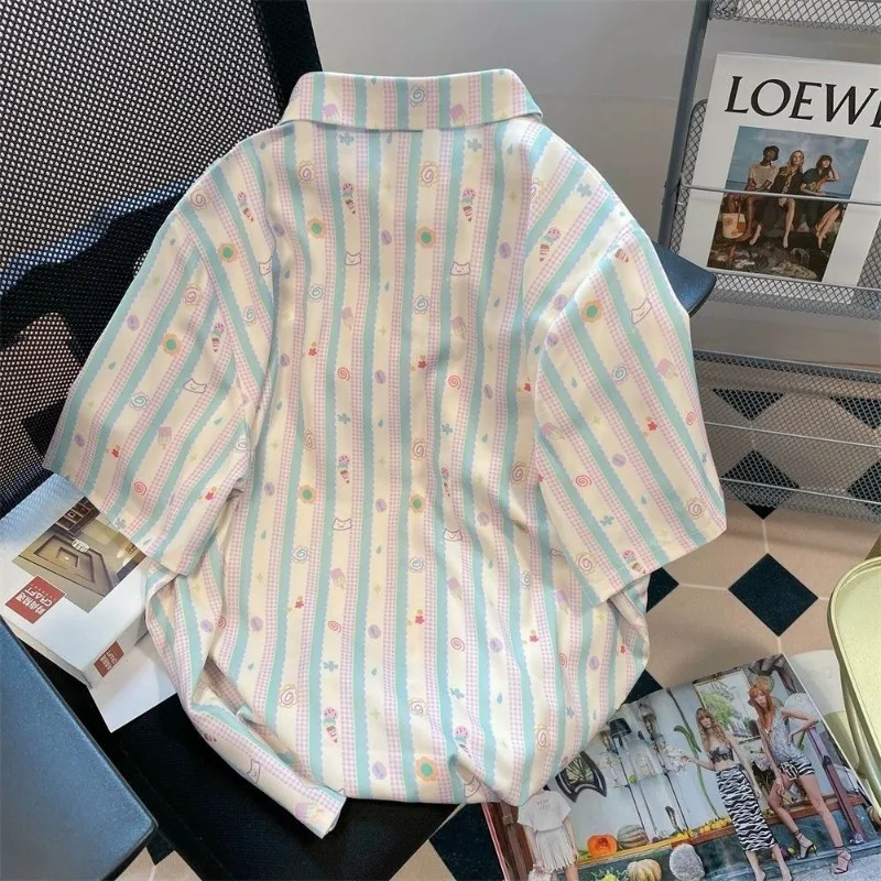 Camicia Kawaii abbigliamento giapponese camicia oversize camicetta in Chiffon per donna 2024 elegante camicia da donna sociale top estivi da donna